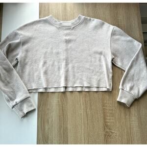 Zara Women's Terrycloth Crew Neck Long Sleeve Cropped Sweater Size S Cream